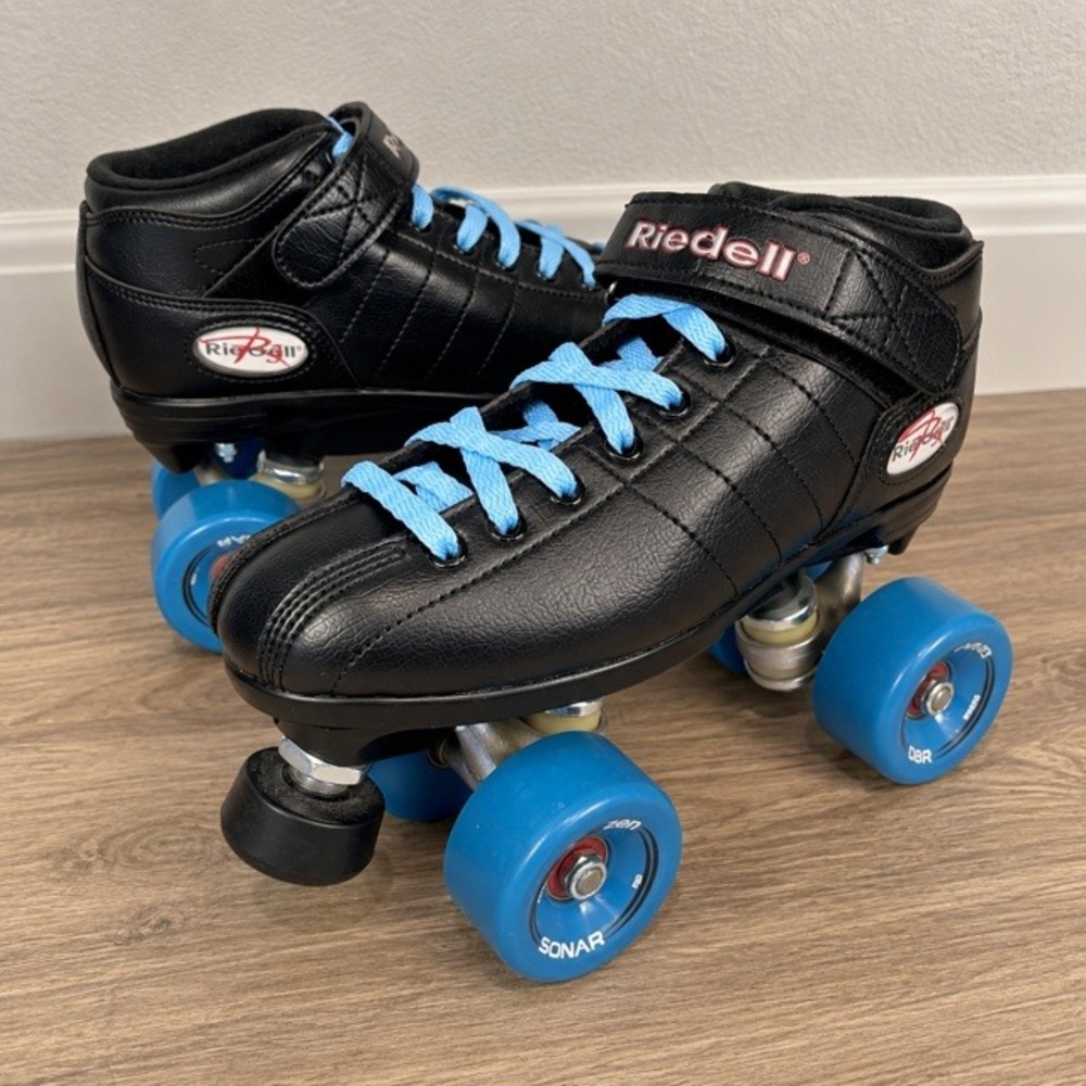 Riedell R3 Cayman Rolle r Derby Skates Black Blue Sonar Zen Womens Size 5